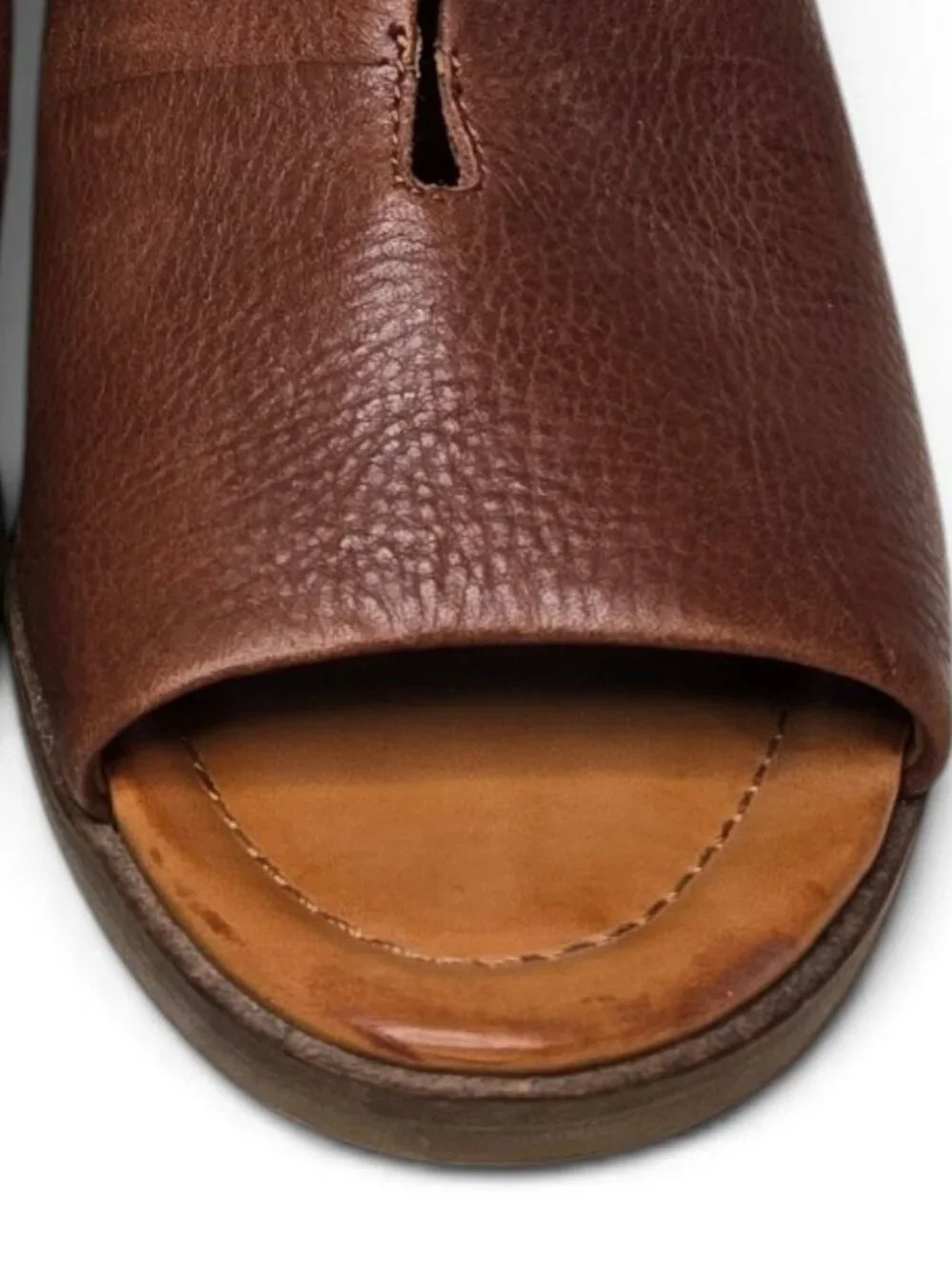Lucky Brand Rhazy Leather Slingback Heels Pebble Brown Cut Out Front Slit 8.5
